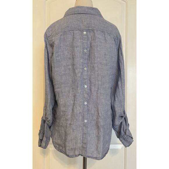 Sigrid Olsen Chambray Button Down Up Blouse Blue Linen Casual Top Designer L - Picture 6 of 11